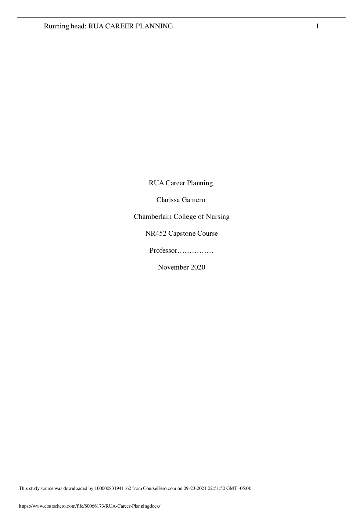 Preview image for NR 452 RUA Career Planning-Chamberlain College of Nursing (2) LATEST 2022-2023